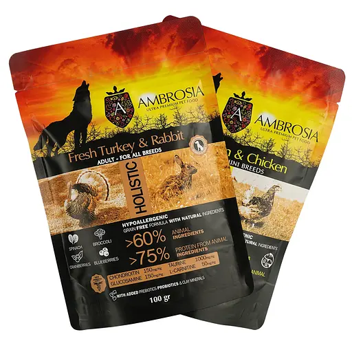 Набір дегустаційного сухого корму для дорослих собак Ambrosia Grain Free 200 г (2 шт. х 100 г)