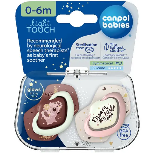 Пустушка Canpol babies Sleepy Koala силіконова симетрична 0-6 міс. 2 шт. бордова з рожевим (22/658_pin)