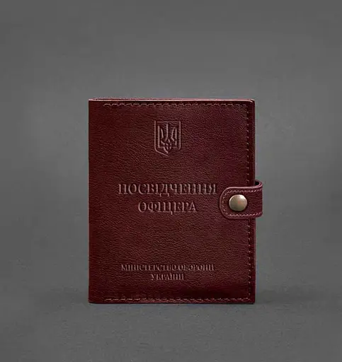 Кожаная обложка-портмоне для удостоверения офицера 11.0 бордовая - фото 1