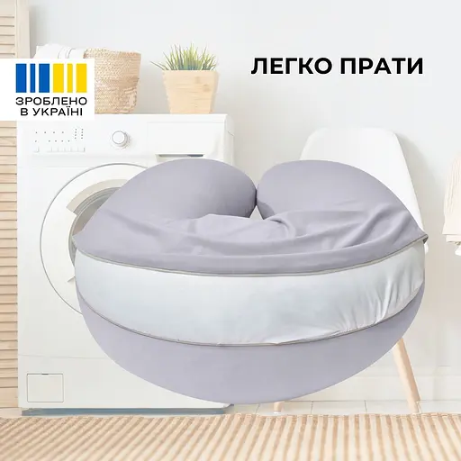 Подушка для беременных и кормления Sei Design трикотаж гипоаллергенная, наволочка из хлопка на молнии серый-беж 30 х 190 см (8000036178*002) - фото 4