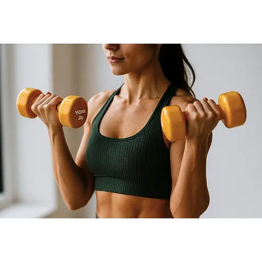 Гантели для фитнеса York Fitness виниловые круглые 2х2кг желтый - фото 5