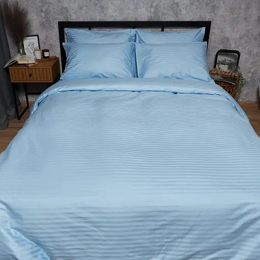 Комплект постельного белья Moon&Star Satin Stripe Ocean Calm Полуторні 143х210 наволочки 2х70х70 - фото 8