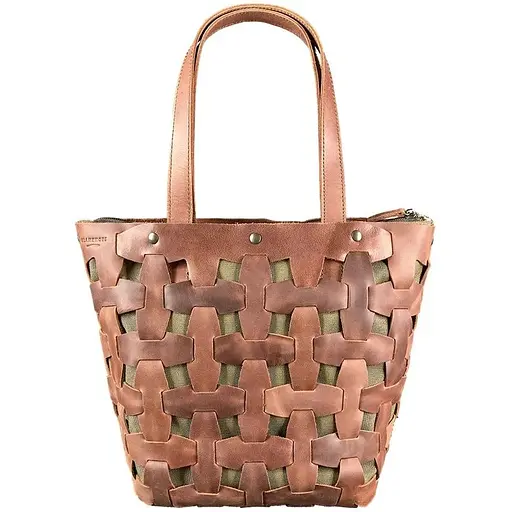 Шкіряна плетена жіноча сумка Пазл L світло-коричнева Crazy Horse - фото 1