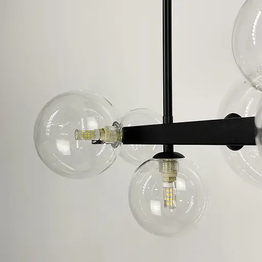 Удлиненная черная люстра-молекула на 8 плафонов 75 см | Ст. AT 32/8L BK+CL | Line F - фото 7