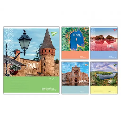 Зошити учнівські 36 аркушів лінія Yes Ukraine travel, 15 шт. в упаковці