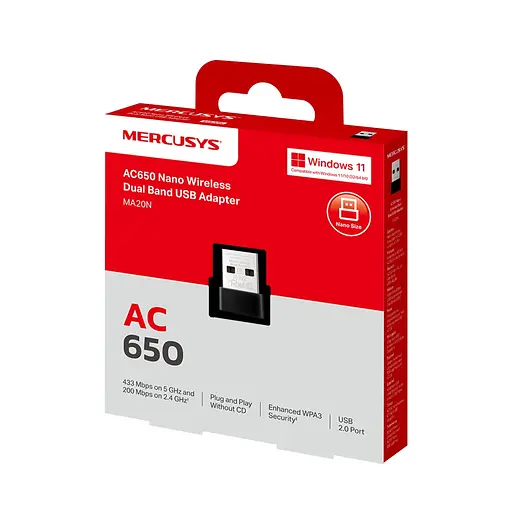 USB Wi-Fi адаптер-контроллер Mercusys ma20n AC650 - фото 3
