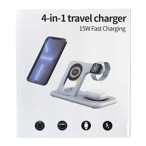 Зарядний пристрій 4 IN1 Y36 (iPhone, iWatch, AirPods,Night light) 15W FAST ORIGINAL чорний - фото 2