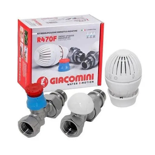 Комплект для радіаторів прямий Giacomini R470FX013 з двома кранами і термоголовкою 1/2" 30412 - фото 1