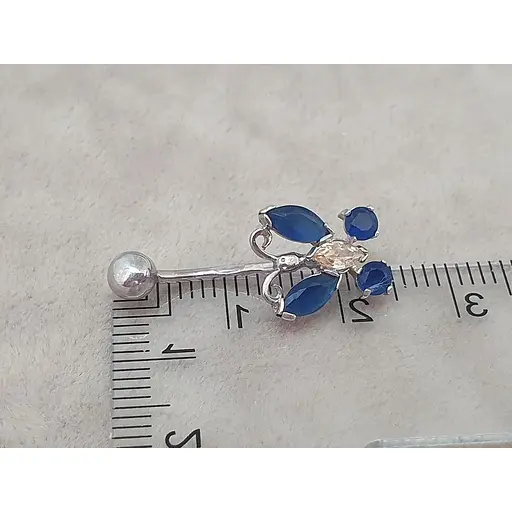 Серебряная серьга для пирсинга Бабочка пупка с фианитами. 8182103Р - фото 5