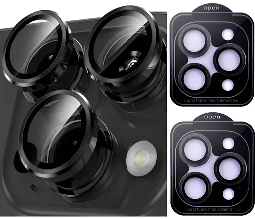 Захисне скло на камеру DK для Apple iPhone 15 Pro Lens Metal Ring Eagle Eye 017190 black 2 шт. - фото 2
