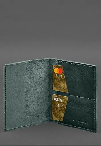 Кожаная обложка для военного билета с карманами 7.2 зеленый краст - фото 6