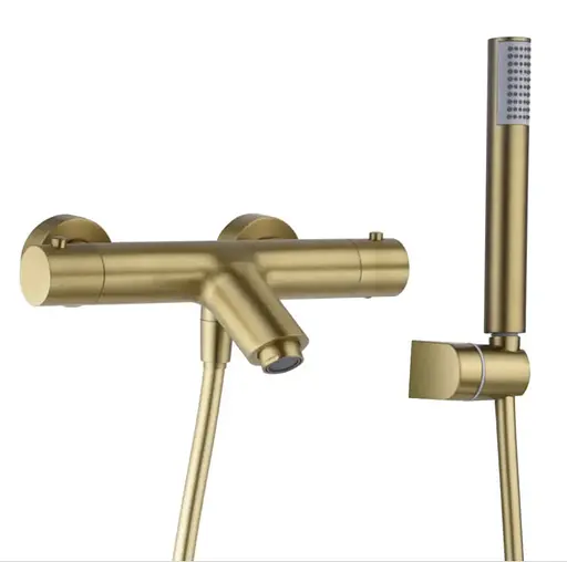 Термостатический смеситель для ванны Imex Monza с душевым набором PVD матовое золото BTM039-4OC Золотой - фото 1