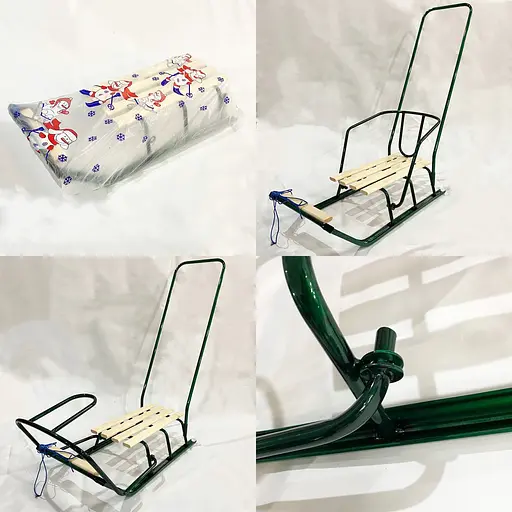 Санки детские с откидной спинкой, зеленые+ручка, АРТ. 1.1 ЗЕЛ