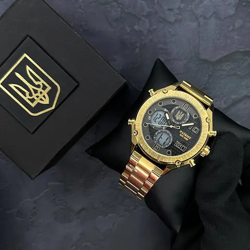 Наручний годинник чоловічий 017 Тризуб Золото Gold-Black-White Steel Patriot acs0030990 - фото 2