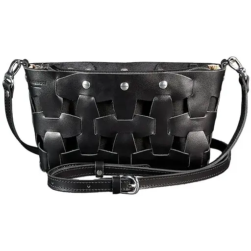 Шкіряна плетена жіноча сумка Пазл S вугільно-чорна - фото 1