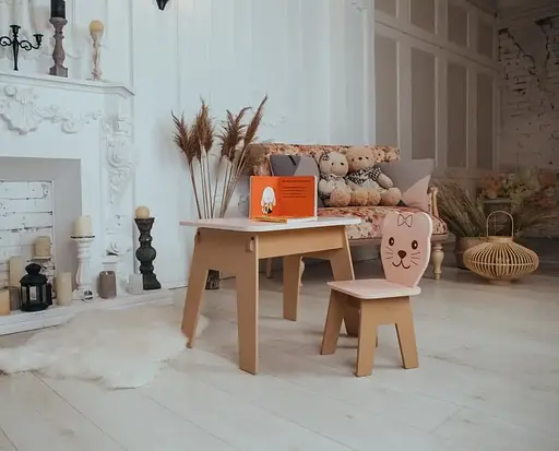 Дитячий стіл з ящиком + стільчик для навчання та гри (Рожевий з ведмедиком) - фото 4