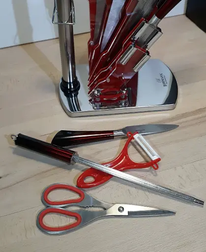 Набор ножей для кухни с подставкой Bohmann BH 8004-09 кухонные ножи и подставки красный - фото 5