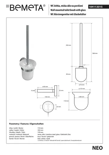 Туалетний йоржик Bemeta Neo з тримачем 104113015, Білий - фото 2