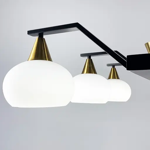 Витончена люстра в чорному корпусі з білими плафонами Line.F Кількість ламп 6 - фото 3