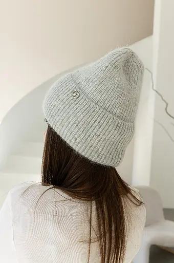 Теплая женская шапка Ангора Сердечко с флисовой подкладкой Серый - фото 3