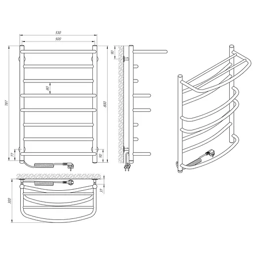 Электрический полотенцесушитель Laris Евромикс П8 500x800 Е с полкой сенсор S3 левый 73207692, Хром, Левое, Электронный - фото 6