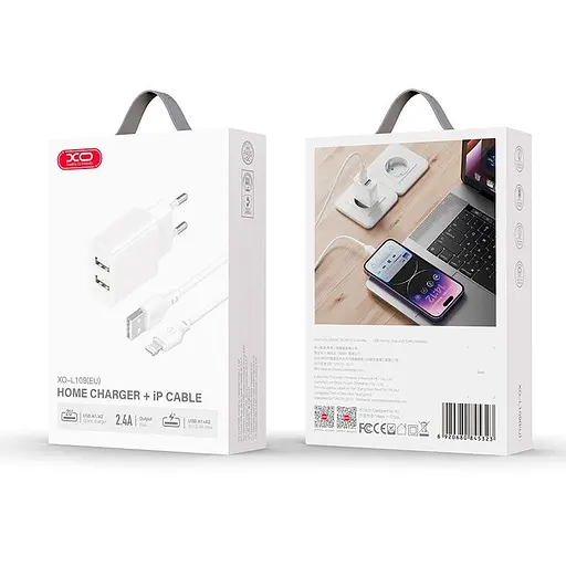 Адаптер сетевой XO Lightning Cable Dual USB Charger L109 | 2USB, 2.4A | - фото 3
