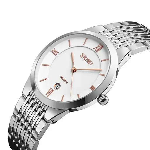 Мужские кварцевые часы Skmei 9139 (Серебристые с золотистыми стрелками) - фото 2