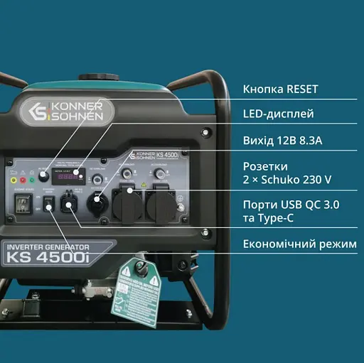 Інверторний генератор Konner&Sohnen 4.2/4.5кВт KS 4500i - фото 12