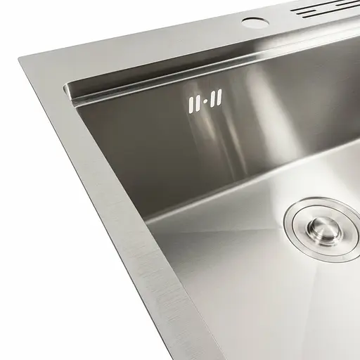 Кухонная мойка нержавейка 60x50 Platinum Handmade с подставкой для ножей (сифон круглый, 3,0/0,8), Нержавеющая сталь - фото 7