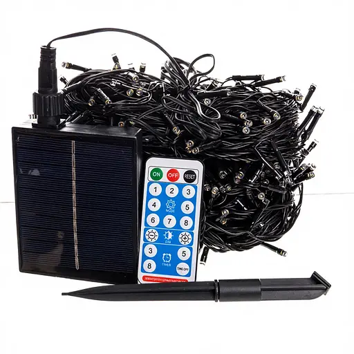 Новорічна гірлянда вулична GarlandoPro 50 м 500 LED із сонячною батареєю 8 режимів роботи чорний провід Жовтий SB500L50MBY - фото 2