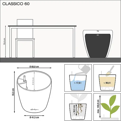 Вазон Lechuza Classico Premium All-in-One 60 60х56 см чорний (14569) - фото 2