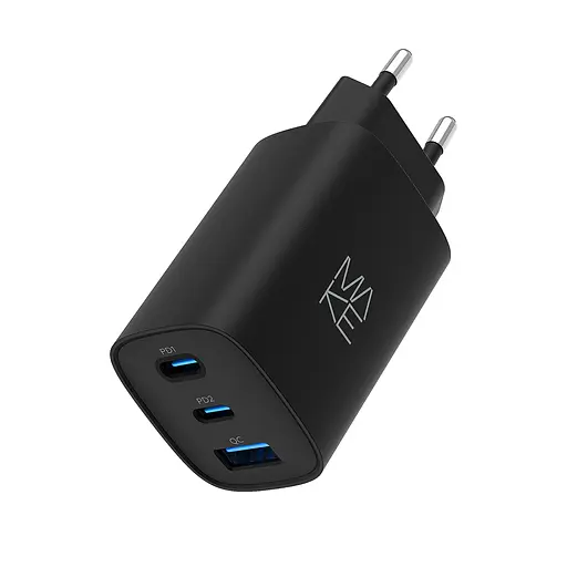Зарядний пристрій мережевий MAKE 65W GaN3 2xType-C PD3.0 + USB QC4.0 Black