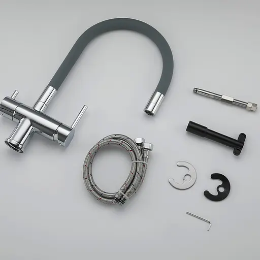 Смеситель для кухни на две воды Gappo G4398-30 с гибким изливом серый/хром - фото 9