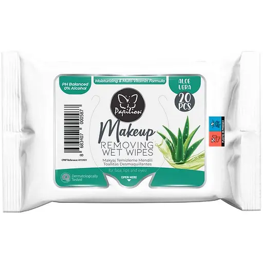 Вологі серветки для зняття макіяжу Papilion Aloe Vera 20 шт.