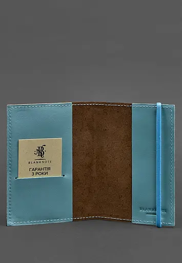 Кожаная обложка для паспорта 1.0 темно-коричневая с бирюзовым. - фото 4