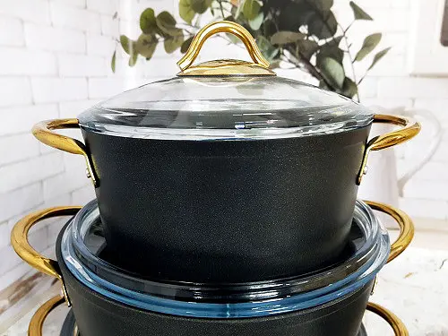 Набір каструль O.M.S. Collection 3019 Diamond Special Edition Black 7 предметів Чорний - фото 5