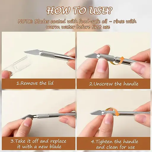 Пекарський ніж для художнього надрізування тіста для хліба, багету та здоби хліборіз з 10 змінними лезами у футлярі, Kitchen Master 87912 - фото 3