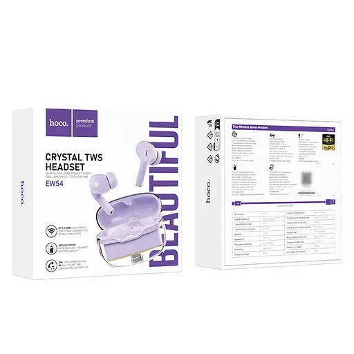 Бездротові TWS навушники Hoco EW54 вакуумні purple - фото 3