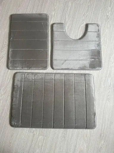 Набор 3 коврика для ванной Aquarius с эффектом памяти 50х80 см, 40х60 см, U-образный 50х50 см. Темно-Бежевый в полоску - фото 8