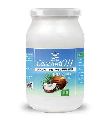 Кокосовое масло нерафинированное Ecoprod Extra Virgin (Филиппины) 900 мл - фото 1