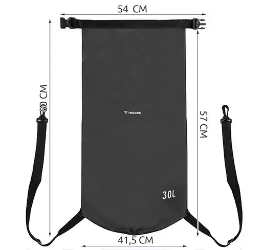 Водонепроницаемая сумка 30 л Trizan 23568, чёрная, туристическая Dry Bag с ремнем, для каякинга и путешествий - фото 2