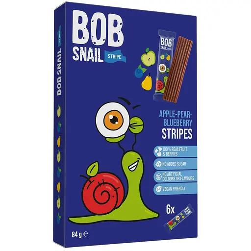 Уцінка.  Цукерка фруктово-ягідна Bob Snail Яблучно-Грушево-Чорничний страйп 84 г (6 шт. х 14 г)