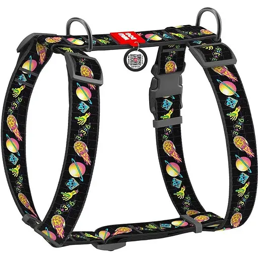 Шлея для собак Waudog Nylon анатомічна H-подібна з QR-паспортом, малюнок "Рік та Морті 3", пластиковий фастекс, XL