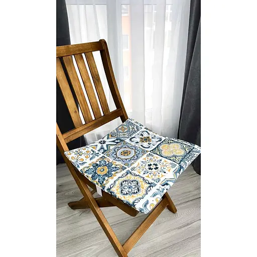 Водоотталкивающая подушка на стул Витраж плитка синяя (2 шт.) - фото 3