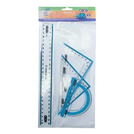 Набір для креслення ZiBi Kids Line лінійка 25 см, 2 косинці, транспортир з блакитною смужкою