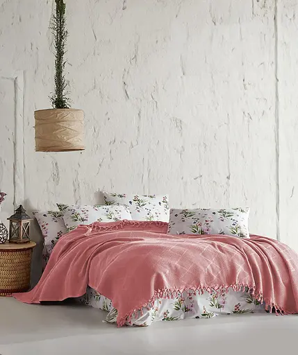 Летнее постельное белье с покрывалом-пике Mona pembe Saheser pbe0051385 - фото 1
