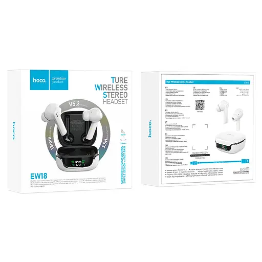 Беспроводные наушники Hoco EW18 | TWS, mic, LED, 3.5h, BT5.3, 25/300mAh White - фото 5