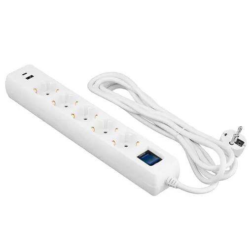 Мережевий фільтр-подовжувач 2E SP-515-M3USB-WH 3 м, 5xТипF, 16A, 1xUSB-A,1xUSB-C - фото 4