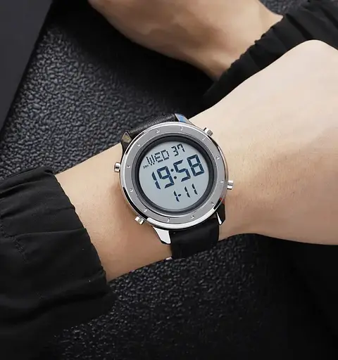 Чоловічий наручний електронний годинник Skmei 1864 (Сріблястий з білим циферблатом) - фото 7