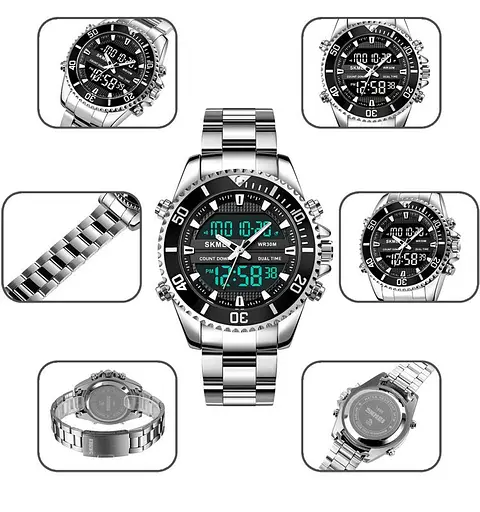 Мужские наручные часы Skmei 1850 (Серебристые с черным циферблатом) - фото 8